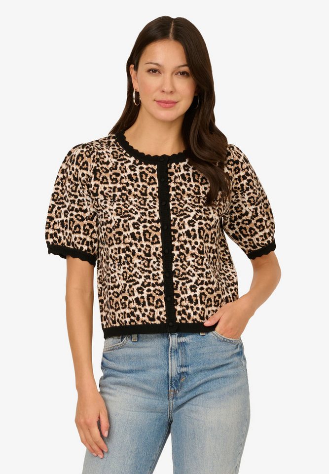 Adrianna Papell Strickjacke Crew Neck Patterned Short Sleeve Cardigan Sweater Tailliert, figurbetont, elegant von Adrianna Papell