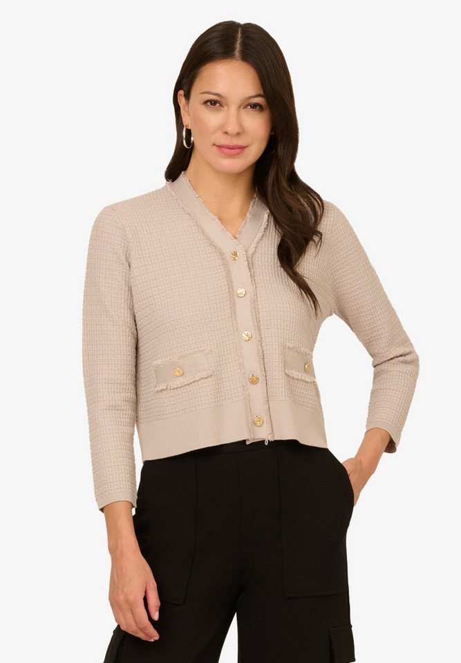 Adrianna Papell Strickjacke Knit Frayed Waffle Crop Cardigan Sweater with Gold Buttons Glamourös, schimmernd, stilvoll von Adrianna Papell