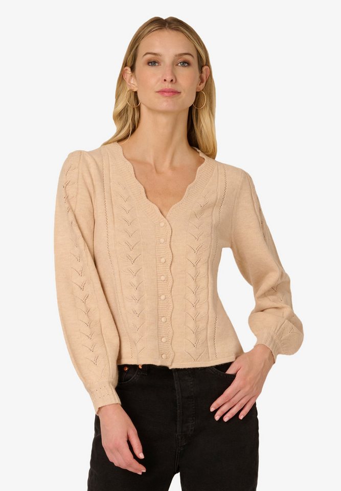 Adrianna Papell Strickjacke Pointelle Long Sleeve V-Neck Crochet Button Cardigan Sweater Elegant, zeitlos, stilvoll von Adrianna Papell