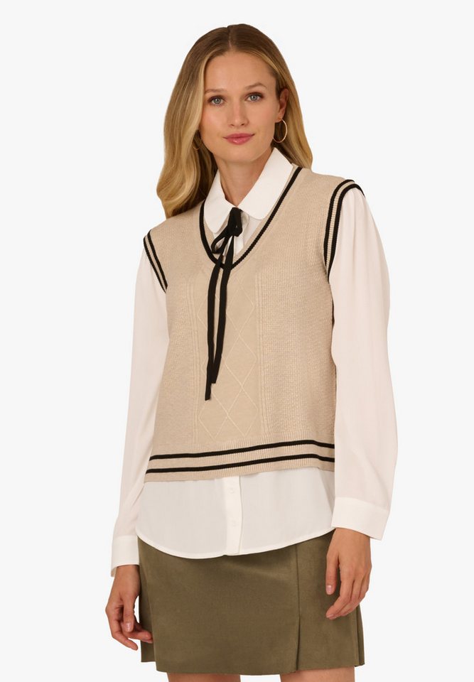 Adrianna Papell Strickpullover Long Sleeve Tie Neck Sweater Vest Twofer Top Preppy, sweater/shirt combo von Adrianna Papell