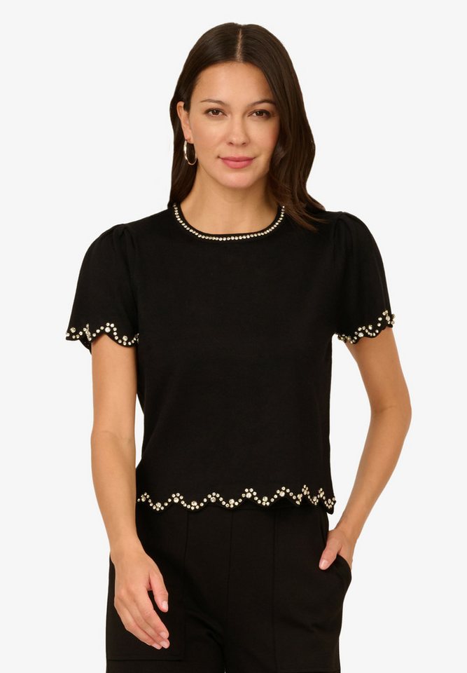 Adrianna Papell Stricktop Short Sleeve Cropped Embellished Detail Pullover Sweater Glamourös, schimmernd, stilvoll von Adrianna Papell