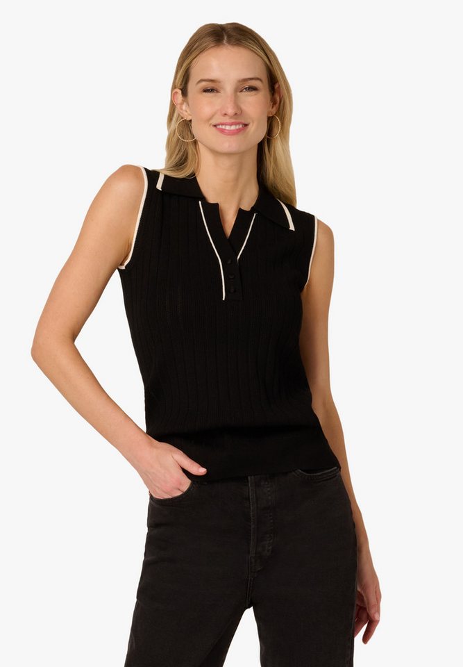 Adrianna Papell Sweatweste Pointelle Sleeveless Tipped Polo Sweater Weicher Strickpullover mit kontrastierenden Ziernähten am Polokragen von Adrianna Papell