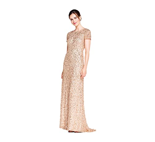 Adrianna Papell Damen Kurzärmeliges Pailletten Kleid, Champagner/Gold, 36 von Adrianna Papell