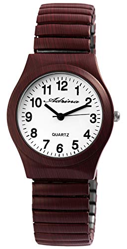Adrina Damen-Uhr Edelstahl Zugarmband Dunkelbraun große Ziffern Länge 18 cm Durchmesser 34 mm Breite 18 mm Geschenke für Frauen von Adrina