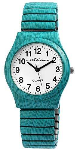 Adrina Damen-Uhr Edelstahl Zugarmband türkis große Ziffern Länge 18 cm Durchmesser 34 mm Breite 18 mm Geschenke für Frauen von Adrina