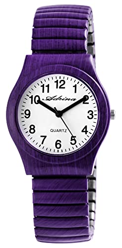 Adrina Damen-Uhr Edelstahl Zugarmband lila große Ziffern Länge 18 cm Durchmesser 34 mm Breite 18 mm Geschenke für Frauen von Adrina