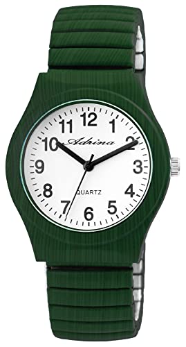 Adrina Damen-Uhr Edelstahl Zugarmband dunkelgrün große Ziffern Länge 18 cm Durchmesser 34 mm Breite 18 mm Geschenke für Frauen von Adrina