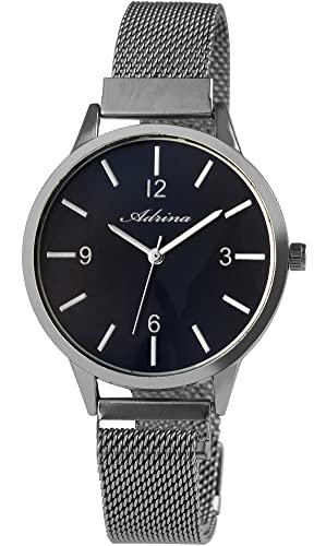Adrina Damen-Uhr Meshband Edelstahl Magnetverschluß Quarz Analog 1300023 (silberfarbig dunkelblau) von Adrina