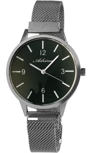 Adrina Damen-Uhr Meshband Edelstahl Magnetverschluß Quarz Analog 1300023 (silberfarbig dunkelgrün) von Adrina