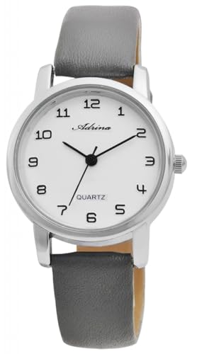 Adrina Damenuhr Weiß Grau Analog Metall Kunst-Leder Quarz Armbanduhr von Adrina
