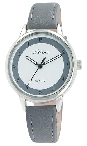 Adrina Damenuhr mit Lederimitationsband, grau von Adrina