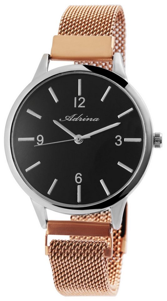 Adrina Quarzuhr AR0036 Adrina Damenuhr mit Edelstahl-Milanesearmband, Damenuhr Edelstahl von Adrina