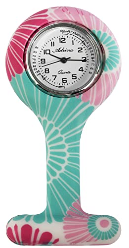 Adrina Unisex – Uhr Krankenschwesteruhr Silikon Ansteckuhr Analog Quarz 410000X (türkis pink) von Adrina