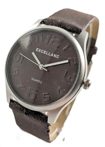 Dezente Excellanc Damenuhr Anthrazit Silber Edelstahl Kunstleder Analog Quarz Frauen von Adrina