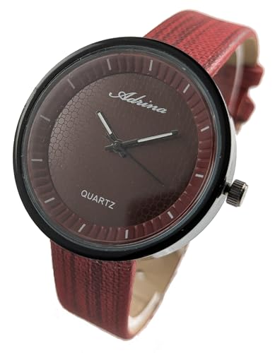 Excellanc Damenuhr Rot Schwarz Edelstahl Kunstleder Analog Quarz Frauen von Adrina