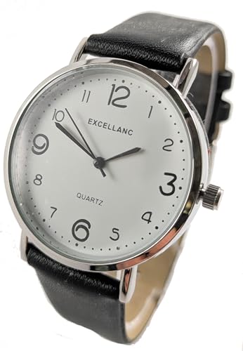 Excellanc Damenuhr Weiß Schwarz Silber Edelstahl Kunstleder Analog Quarz Frauen von Adrina