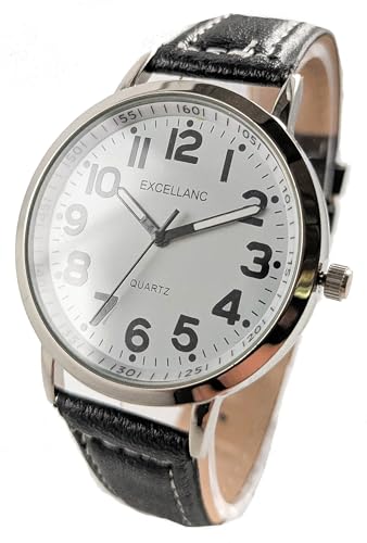 Excellanc Damenuhr Weiß Schwarz Silber Edelstahl Kunstleder Analog Quarz Frauen von Adrina
