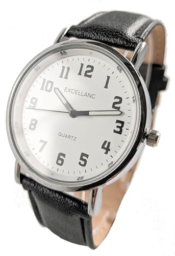 Excellanc Damenuhr Weiß Schwarz Silber Edelstahl Kunstleder Analog Quarz Frauen von Adrina