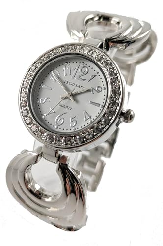 Excellanc Damenuhr Weiß Silber Strass Steine Edel Edelstahl Analog Quarz Frauen von Adrina