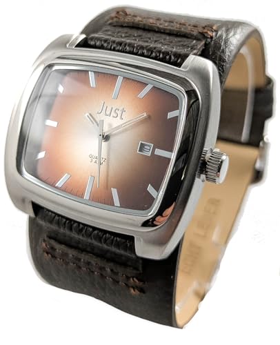Große Herrenuhr Braun Silber Datum Kunstleder Analog Quarz Männer von Adrina