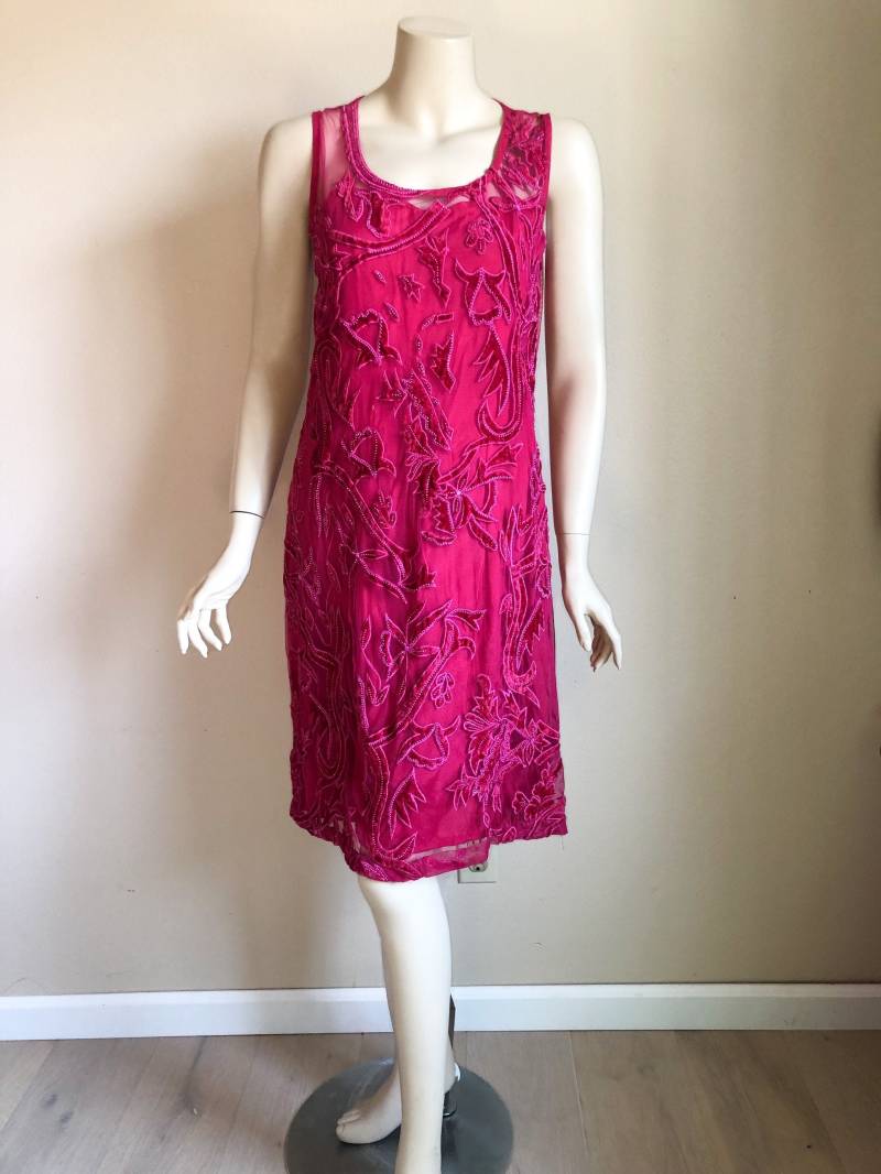 Fuchsia Samtkleid Hot Pink Applikation Samt Tüll Perlen Party Kleid - /Luxus Kleidung von AdritiCouture
