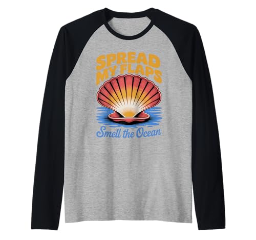 Lustiger Spruch Spread My Flaps Smell The Ocean Humor Women Men Raglan von Adult Beach Joke Seashell Ocean Summer Sarcasm