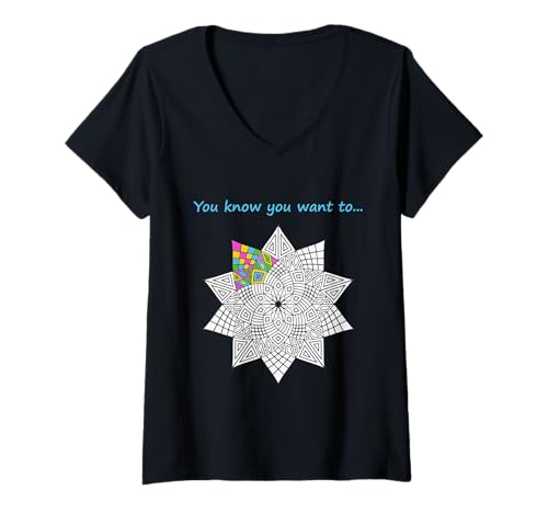 Damen Malbuch für Erwachsene T-Shirt mit V-Ausschnitt Damen Malbuch für Erwachsene T-Shirt mit V-Ausschnitt von Adult Coloring Shirt