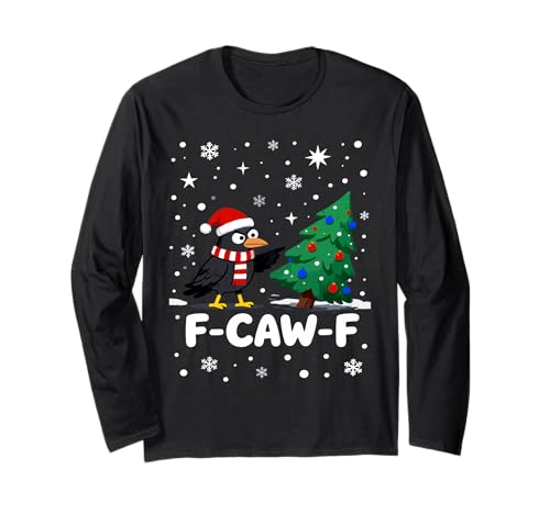 F-CAW-F Weihnachtskrähe Santa Hut Feiertag Rabe Herren Damen Langarmshirt von Adult F-CAW-F Christmas Holiday