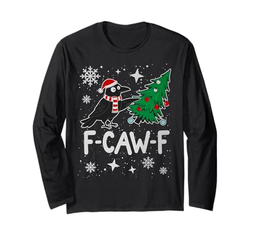 F-CAW-F Weihnachtskrähe Santa Hut Feiertag Rabe Herren Damen Langarmshirt von Adult F-CAW-F Christmas Holiday