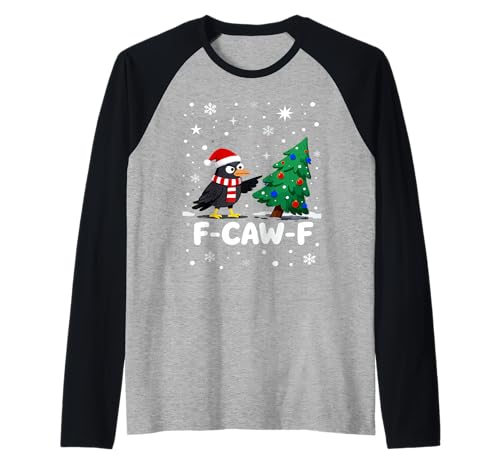 F-CAW-F Weihnachtskrähe Santa Hut Feiertag Rabe Herren Damen Raglan von Adult F-CAW-F Christmas Holiday
