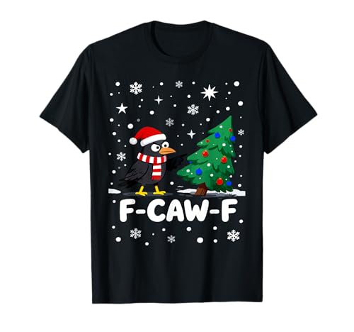 F-CAW-F Weihnachtskrähe Santa Hut Feiertag Rabe Herren Damen T-Shirt von Adult F-CAW-F Christmas Holiday