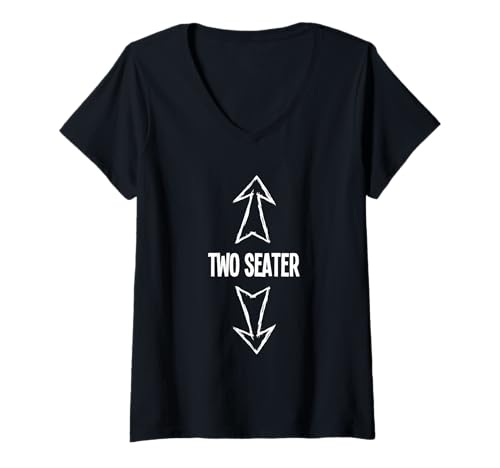 Damen Zweisitzer Dirty Humor Lustiger sarkastischer Offensiv-Gag T-Shirt mit V-Ausschnitt von Adult Humor Apparel Two Seater Sarcastic Party Tee