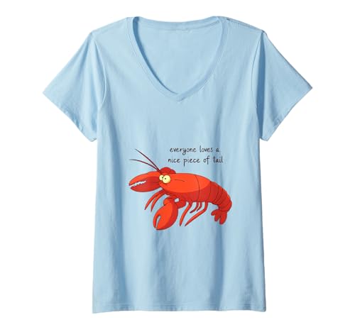 Damen Jeder liebt Nice Piece Of Tail Maine Lobster Humor für Erwachsene T-Shirt mit V-Ausschnitt von Adult Humor Maine Lobster Summer Vacation Design