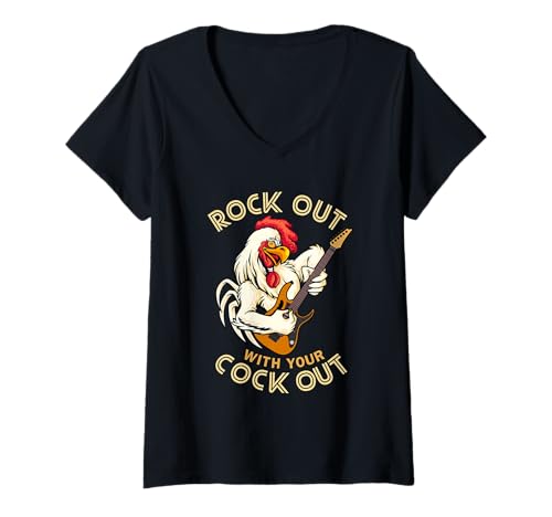 Damen Rock Out With Your Cock Out Humor Design für Erwachsene T-Shirt mit V-Ausschnitt von Adult Jokes and Suggestive Puns