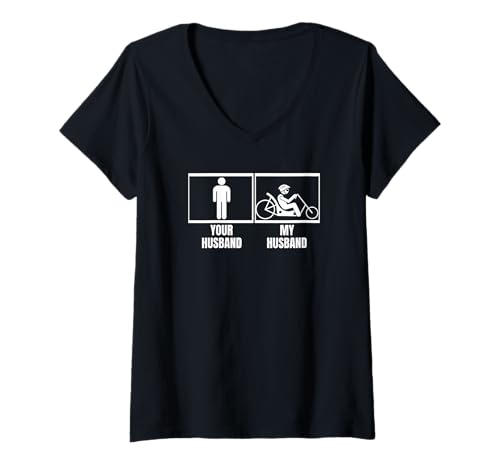 Damen Liegerad Your Husband My Husband Liegerad Fahrrad T-Shirt mit V-Ausschnitt von Adult Recumbent Bikes Gifts For Men And Women