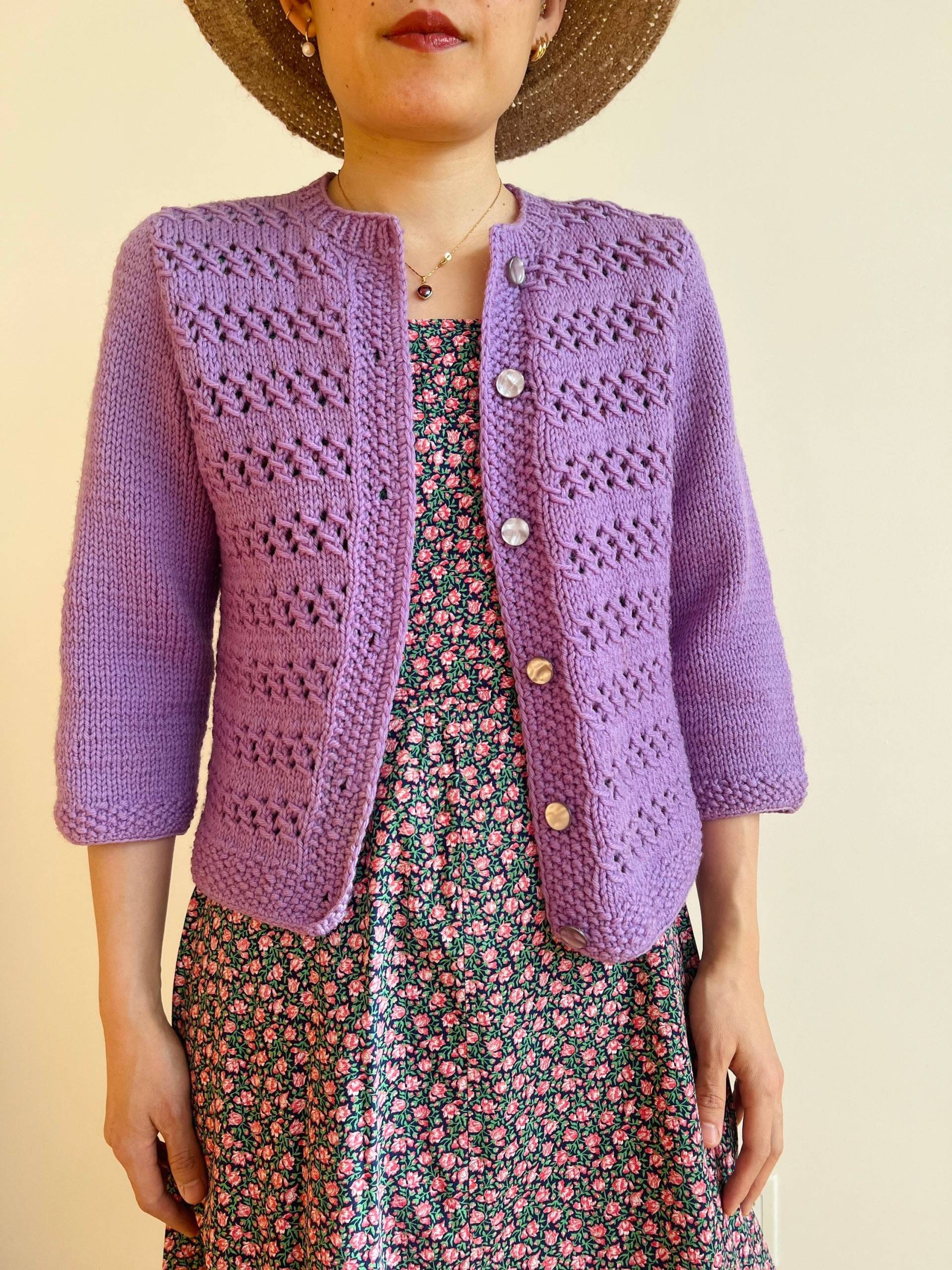 Vintage 60Er Jahre Hand Gestrickte Wolle Lavendel Cardigan | Xs-S von AdultGraduate