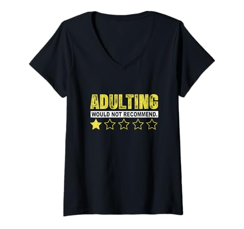Damen Adulting Would Not Recommend Funny Sprüche One Star Adulting T-Shirt mit V-Ausschnitt von Adulting Would Not Recommend s One Star