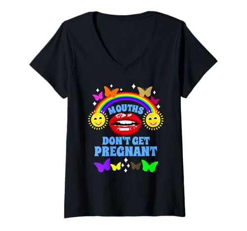 Damen Mouths Don't Get Pregnant Funny Peinlicher Urlaub T-Shirt mit V-Ausschnitt Damen Mouths Don't Get Pregnant Funny Peinlicher Urlaub T-Shirt mit V-Ausschnitt von Adults Inappropriate Vacation Swap Tee Men Women