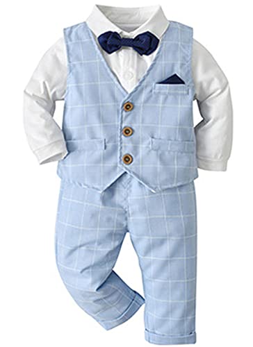 Baby Jungen Outfits Anzüge Kinder Herren Langarm Kleidung Jungen Kleinkind Geburtstag Hochzeit formelle Kleidung Set, G001-blau, 12-24 Monate von Aduya