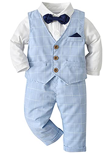 Baby Jungen Outfits Anzüge Kinder Herren Langarm Kleidung Jungen Kleinkind Geburtstag Hochzeit formelle Kleidung Set, G001-blau, 3-4 Jahre von Aduya