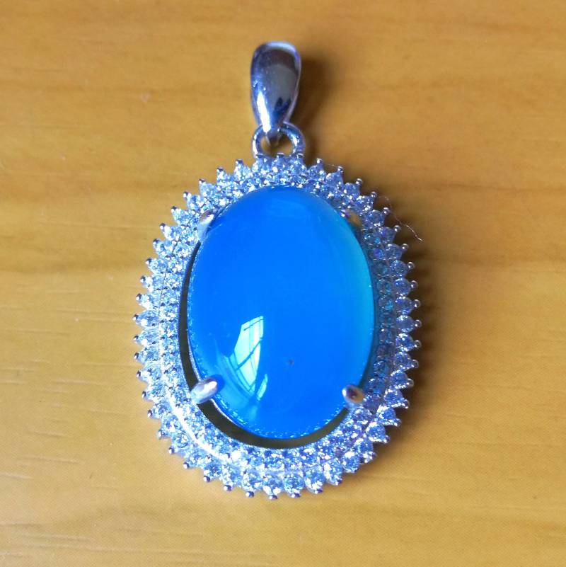 Natürliche Blau Chalcedon Kette Sehr Durchscheinend Unbehandelt/Achat, Paraiba Farbe Weißgold Gefüllt Sterlingsilber Schmuck von AdvancedCollectibles