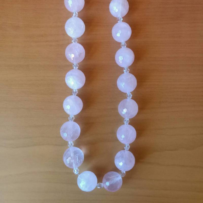 Natürliche Rose Quarzpoler Facettenreiche Halskette, Translucent Pink Onyx Perlenkette von AdvancedCollectibles