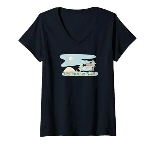 Damen My Time is Now - Retro Camping Adventure Design T-Shirt mit V-Ausschnitt Damen My Time is Now - Retro Camping Adventure Design T-Shirt mit V-Ausschnitt von Adventure Awaits Designs
