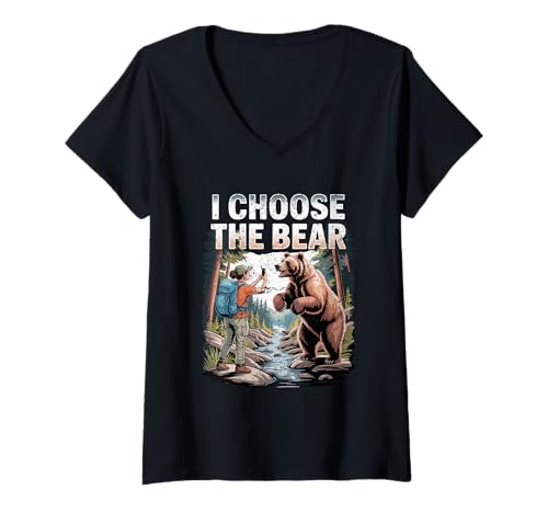 Damen Ich wähle den Bär Wanderer beim Fotografieren von Bär im Wald T-Shirt mit V-Ausschnitt Damen Ich wähle den Bär Wanderer beim Fotografieren von Bär im Wald T-Shirt mit V-Ausschnitt von Adventure Bear Co.