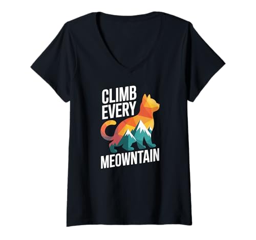 Damen Erklimmen Sie die Motivation jeder Meontain-Katze T-Shirt mit V-Ausschnitt Damen Erklimmen Sie die Motivation jeder Meontain-Katze T-Shirt mit V-Ausschnitt von Adventure Cat Climbers Inspiration