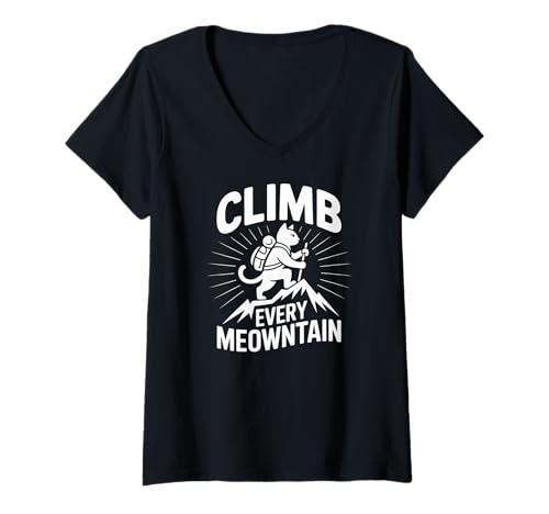 Damen Erklimmen Sie jeden Memowntain Cat Wanderspaß T-Shirt mit V-Ausschnitt Damen Erklimmen Sie jeden Memowntain Cat Wanderspaß T-Shirt mit V-Ausschnitt von Adventure Cat Climbing Humor Meow Hike