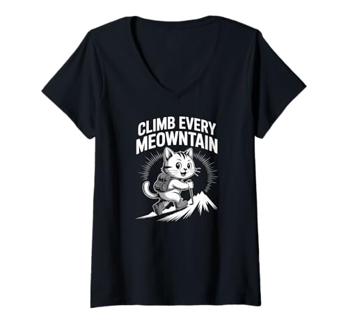 Damen Lustige Grafik „Climb Every Meowntain Cat“ T-Shirt mit V-Ausschnitt Damen Lustige Grafik „Climb Every Meowntain Cat“ T-Shirt mit V-Ausschnitt von Adventure Cat Hiking Enthusiasts