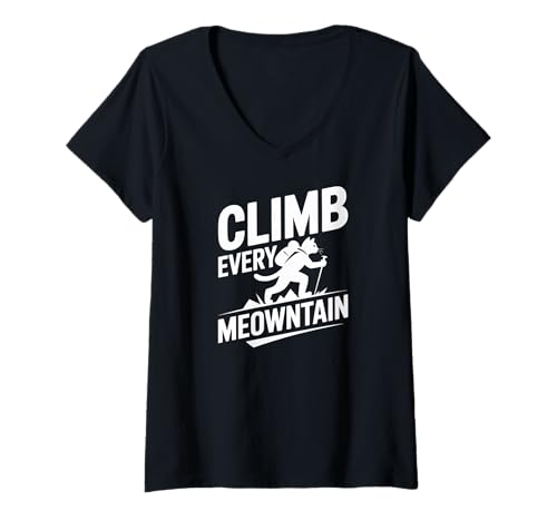 Damen Erklimmen Sie jeden Memowntain Cat Wanderspaß T-Shirt mit V-Ausschnitt Damen Erklimmen Sie jeden Memowntain Cat Wanderspaß T-Shirt mit V-Ausschnitt von Adventure Cat Lover Hiking Enthusiasts