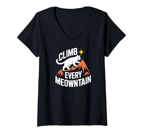Damen Erklimmen Sie jeden Meontain-Katzen-Humor-Stil T-Shirt mit V-Ausschnitt Damen Erklimmen Sie jeden Meontain-Katzen-Humor-Stil T-Shirt mit V-Ausschnitt von Adventure Cat Mountain Climbers Fun