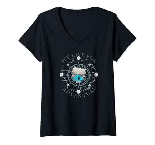 Damen Kompass Adventure Silhouette Design T-Shirt mit V-Ausschnitt Damen Kompass Adventure Silhouette Design T-Shirt mit V-Ausschnitt von Adventure Enthusiast